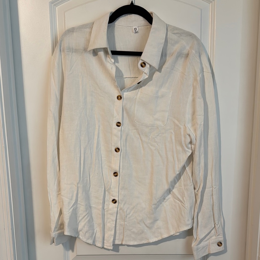 Cream Long Sleeve Button Down Blouse